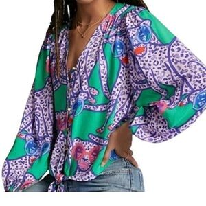 Anthropologie Kendra Dandy Women's Top - Cool Cat
Tie-front Boho Blouse, size 10
